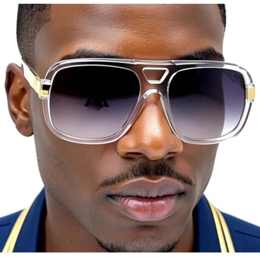 Men Sunglasses Designer Square Black Lens Gold Fashion Classic Retro Vintage NEW
